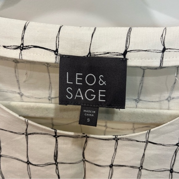 Leo & Sage Printed Silk & Linen 3/4 Length Sleeve Blouse Black & White Size S - Picture 3 of 8